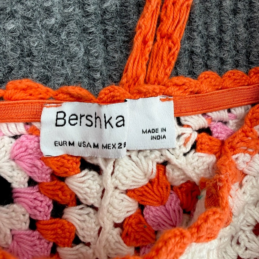 Bershka women's crochet granny square cutout halter dress size Medium festival - Picture 4 of 11